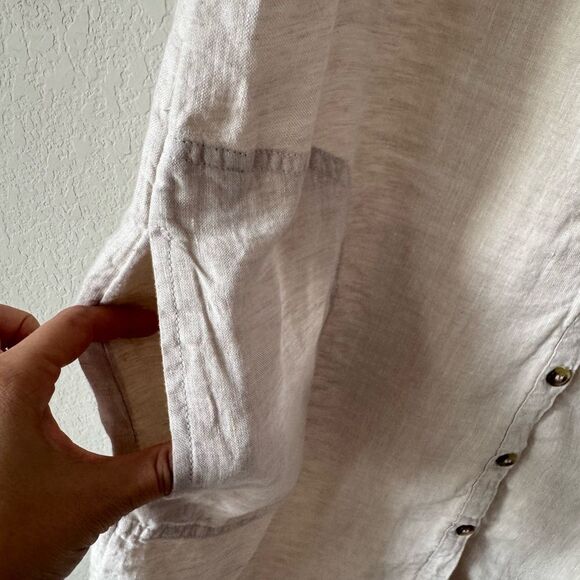 Tahari 100% Linen Sleeveless Button-Front Tunic Dress Beige L Beach Minimalist - Picture 2 of 4